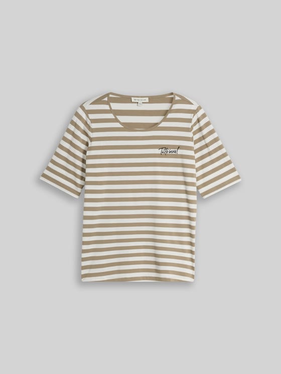 Plus Size - T-shirt with embroidery - olive white stripe