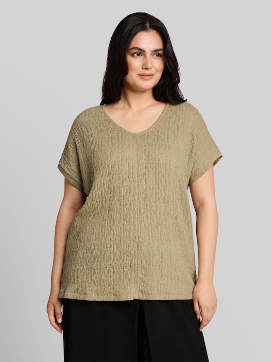 Plus Size - Loose-fit T-shirt in a mix of fabrics - Silver Olive