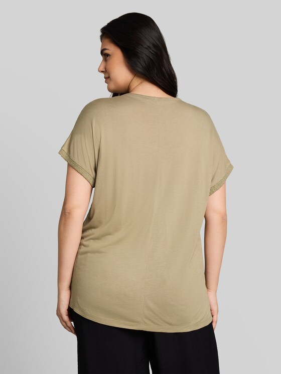 Plus Size - Loose-fit T-shirt in a mix of fabrics - Silver Olive