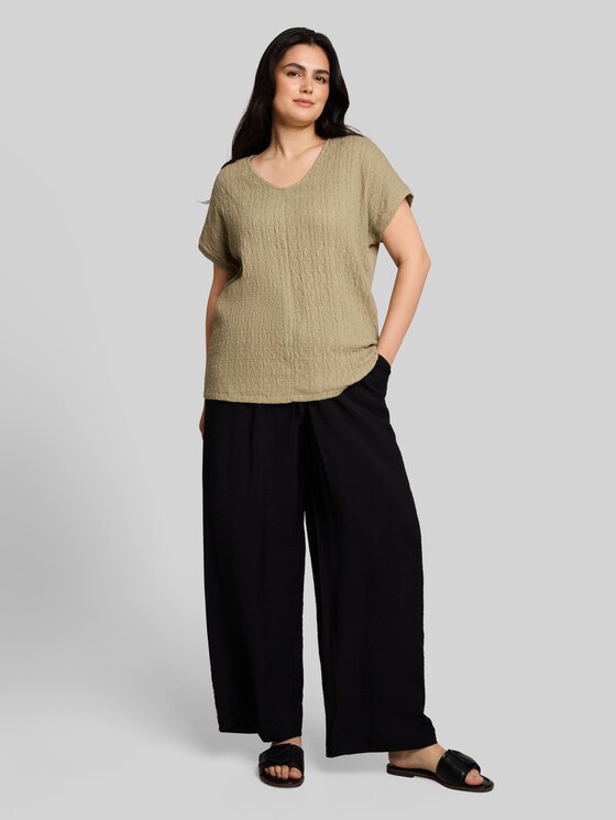 Plus Size - Loose-fit T-shirt in a mix of fabrics - Silver Olive