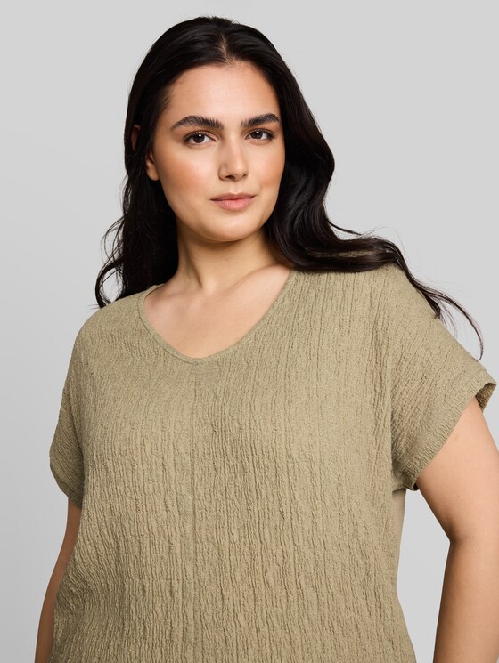 Plus Size - Loose-fit T-shirt in a mix of fabrics - Silver Olive