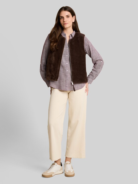 Faux fur waistcoat with pockets - java dark brown