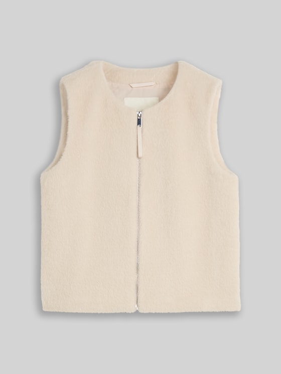 Faux fur waistcoat with pockets - cold beige