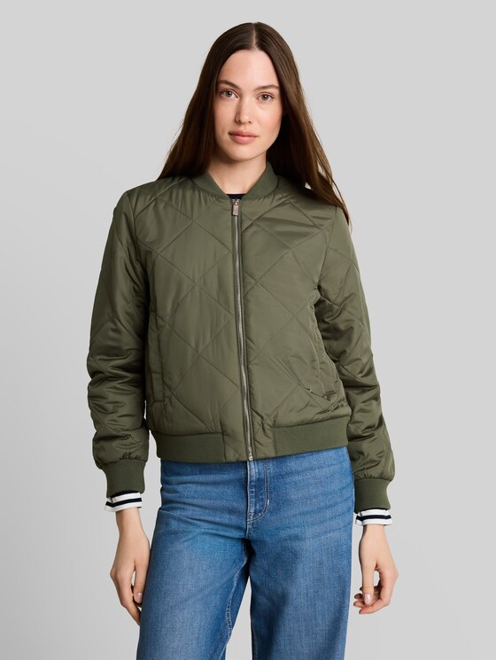 Quilted jacket with bomber collar - urban olive green