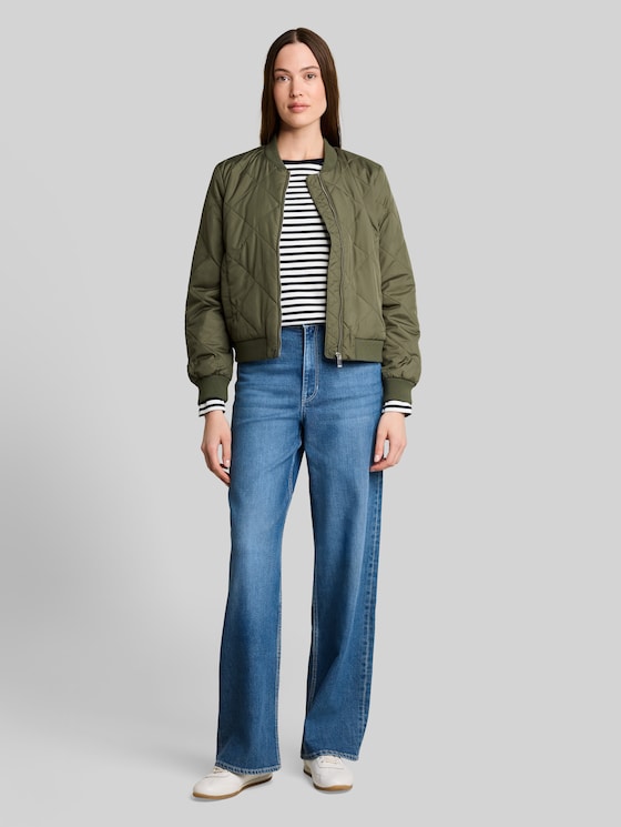 Quilted jacket with bomber collar - urban olive green