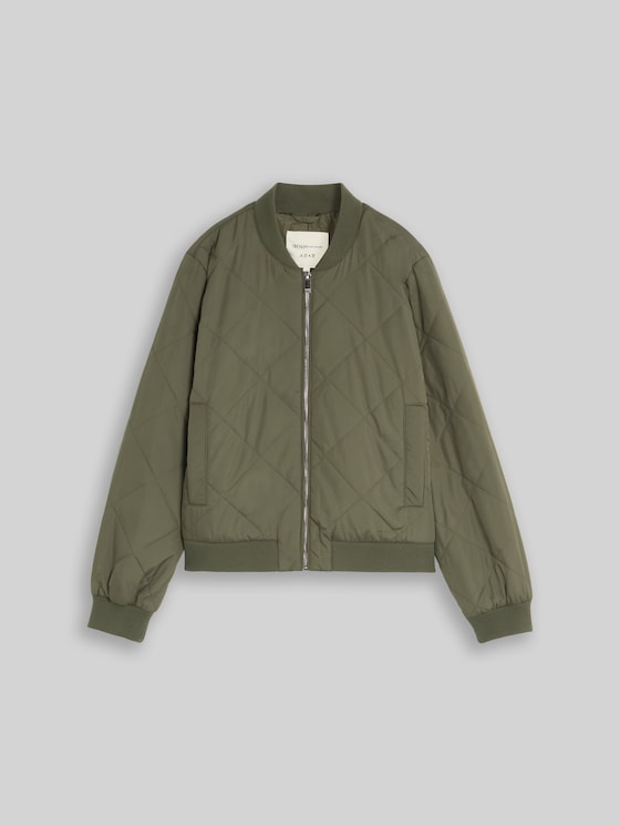 Quilted jacket with bomber collar - urban olive green