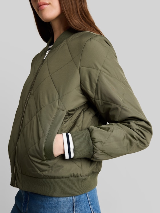 Quilted jacket with bomber collar - urban olive green
