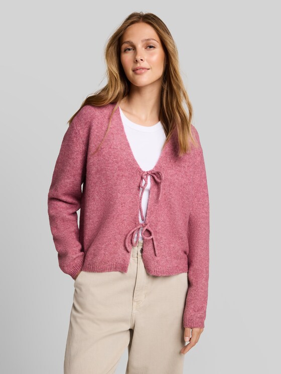 Cosy cardigan with bows - dusty berry melange