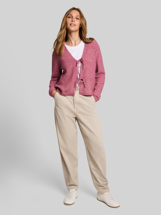 Cosy cardigan with bows - dusty berry melange