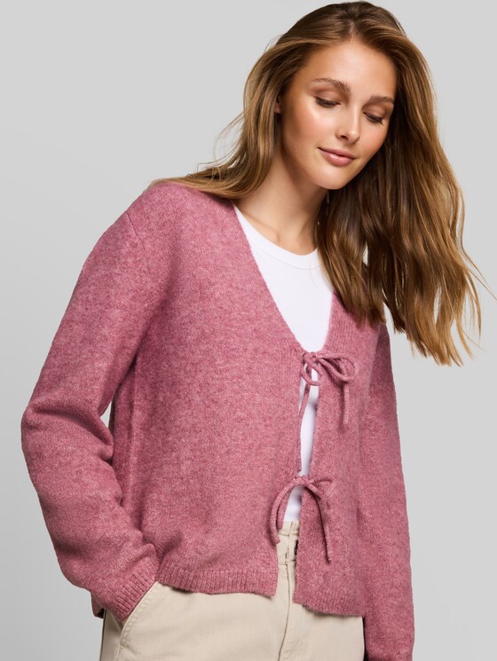 Cosy cardigan with bows - dusty berry melange