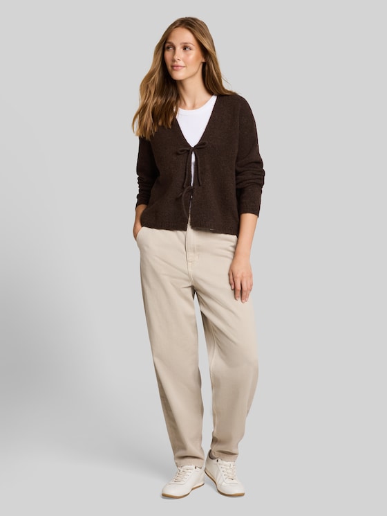 Cosy cardigan with bows - cool dark brown melange
