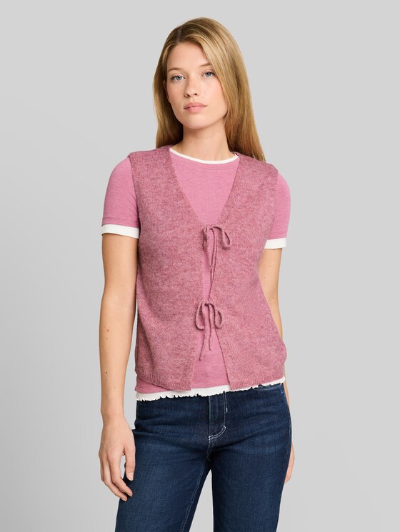 Knitted waistcoat with bows - dusty berry melange