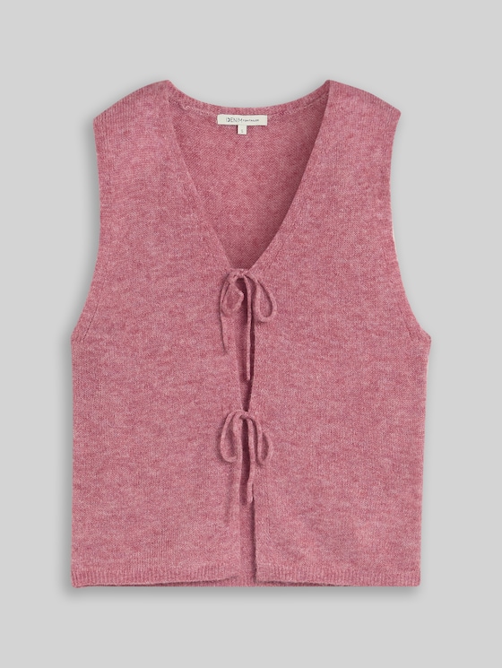 Knitted waistcoat with bows - dusty berry melange