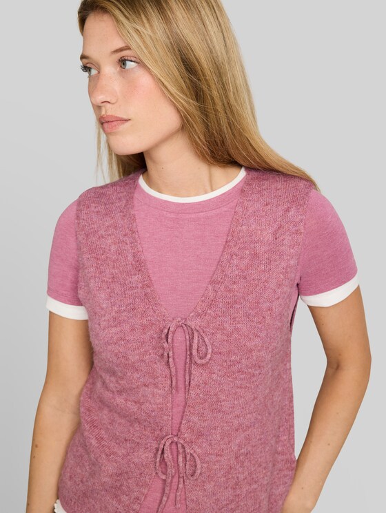 Knitted waistcoat with bows - dusty berry melange