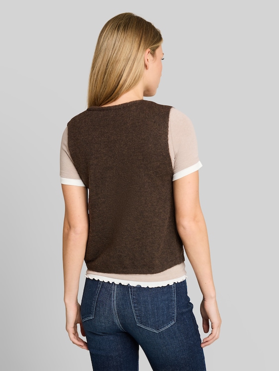 Knitted waistcoat with bows - cool dark brown melange