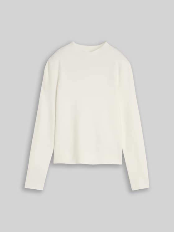 Knitted jumper with a stand-up collar - off white