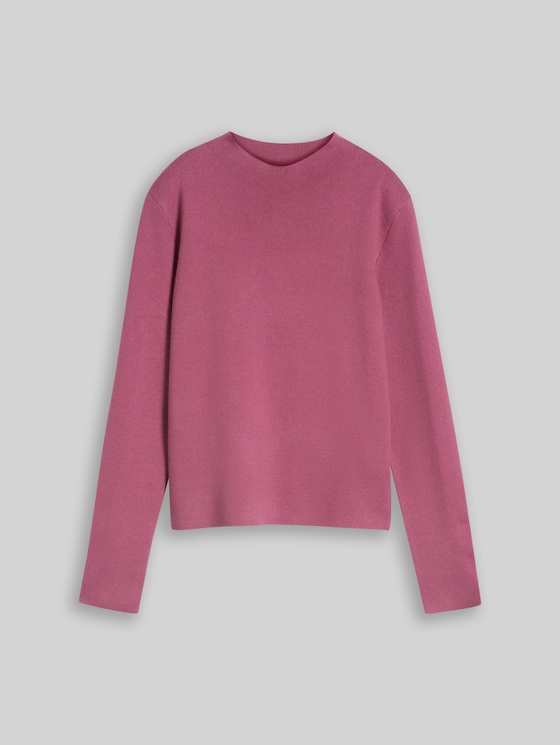 Knitted jumper with a stand-up collar - dusty berry
