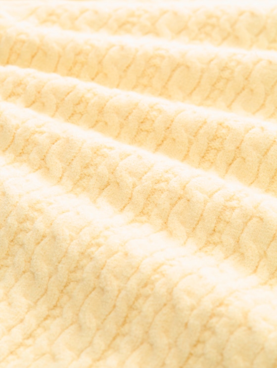 Knitted pullover with a plait pattern - soft vanilla yellow