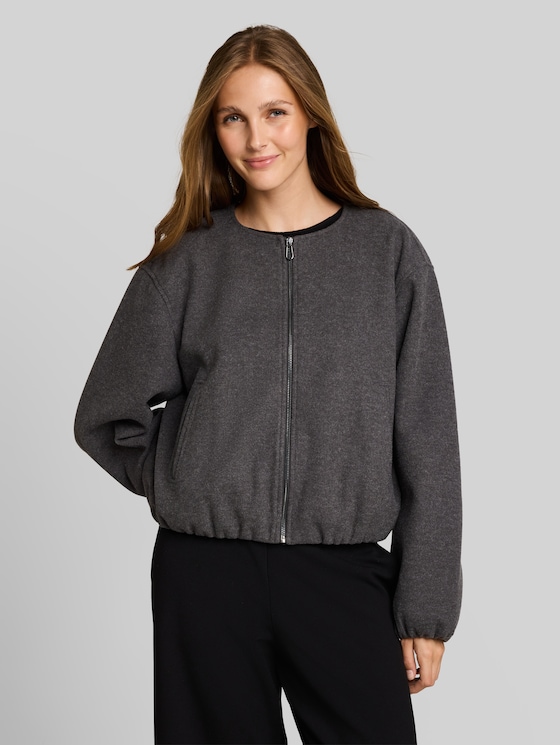 Blouson jacket in a melange look - dark coal grey melange