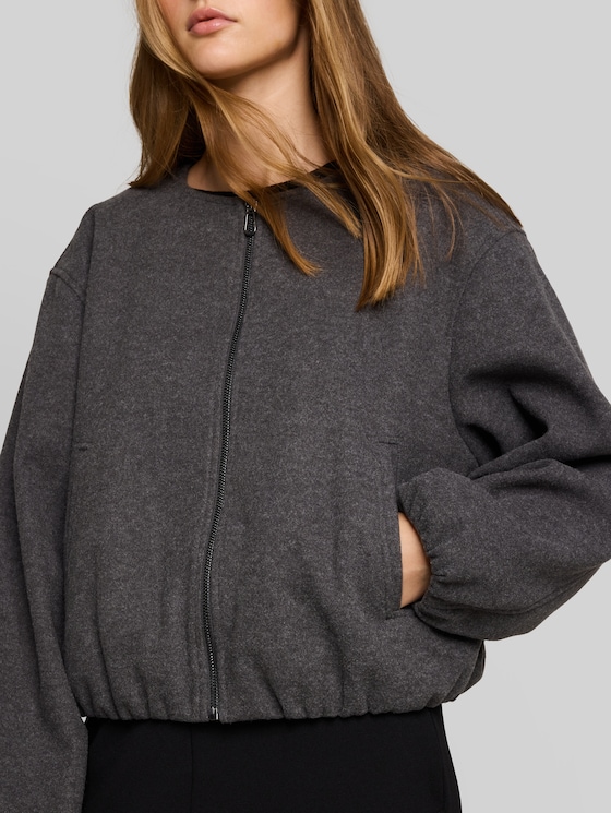 Blouson jacket in a melange look - dark coal grey melange
