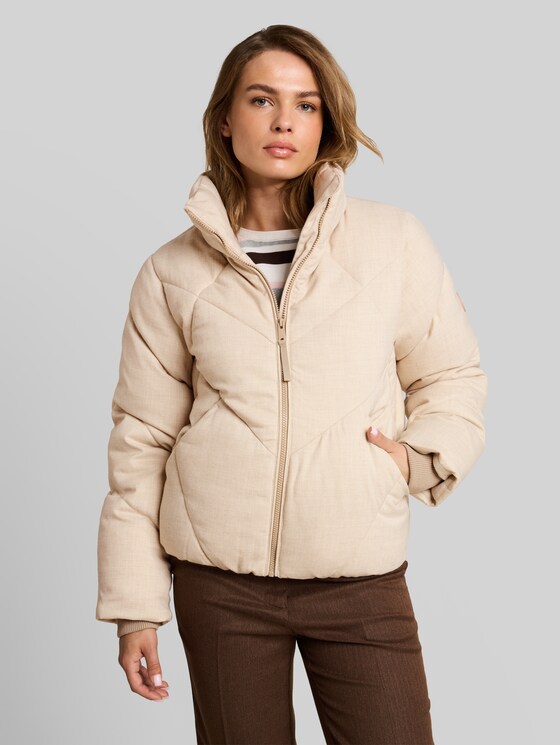 Puffer jacket made from water-repellent fabric - soft taupe grey melange