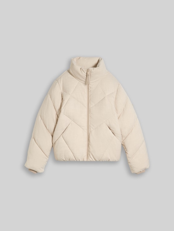 Puffer jacket made from water-repellent fabric - soft taupe grey melange