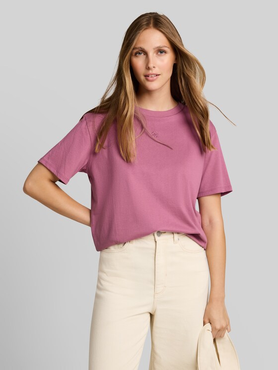 Boxy-fit T-shirt with embroidery - dusty berry