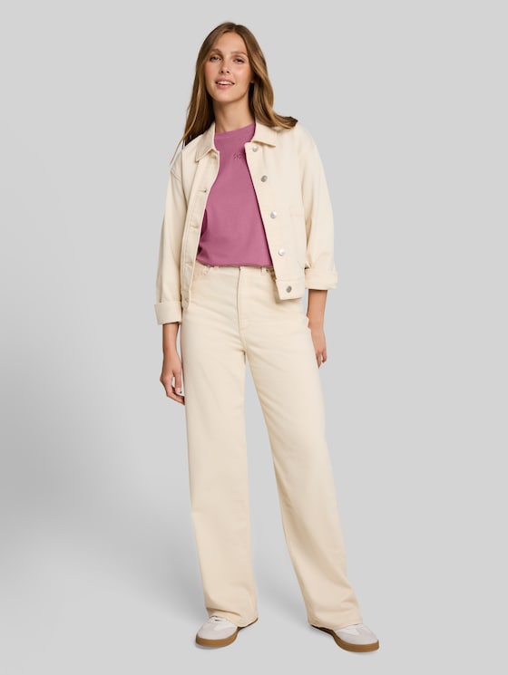 Boxy-fit T-shirt with embroidery - dusty berry