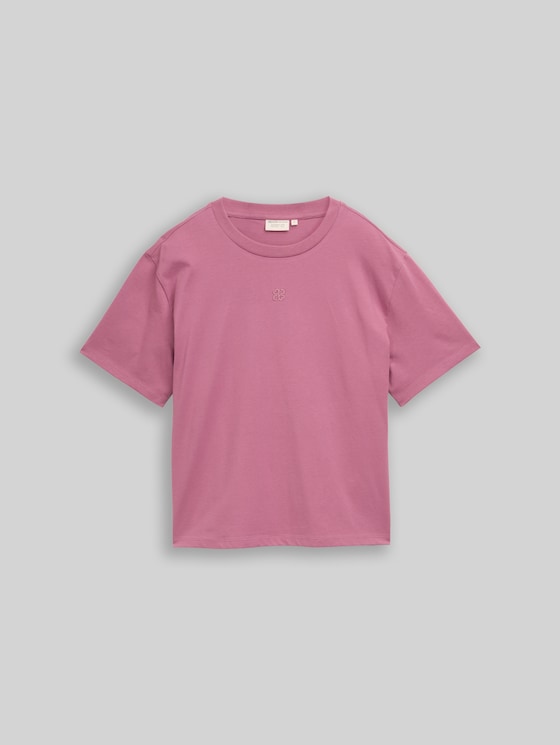 Boxy-fit T-shirt with embroidery - dusty berry