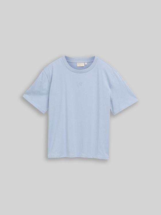 Boxy-fit T-shirt with embroidery - foggy sky blue