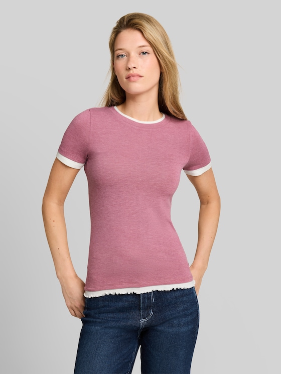 T-shirt with a 2-in-1 look - dusty berry melange