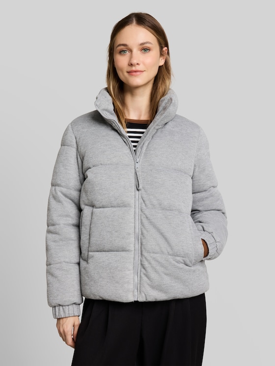 Cosy puffer jacket with stand-up collar - Light Soft Grey Melange