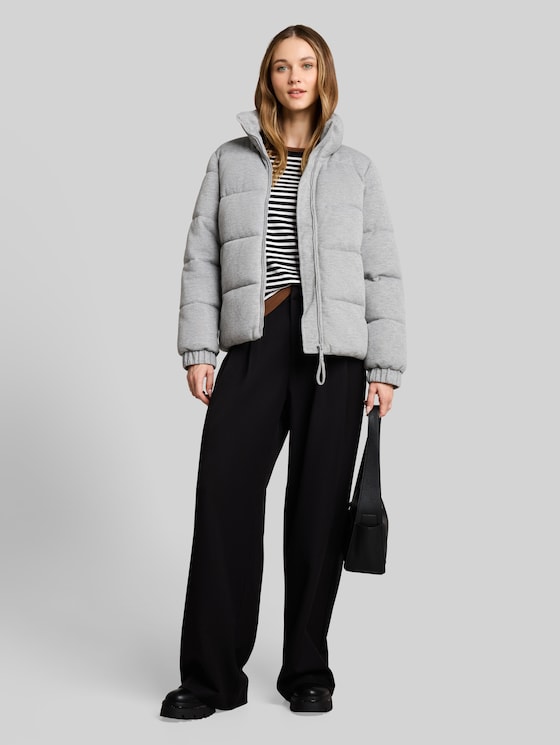 Cosy puffer jacket with stand-up collar - Light Soft Grey Melange