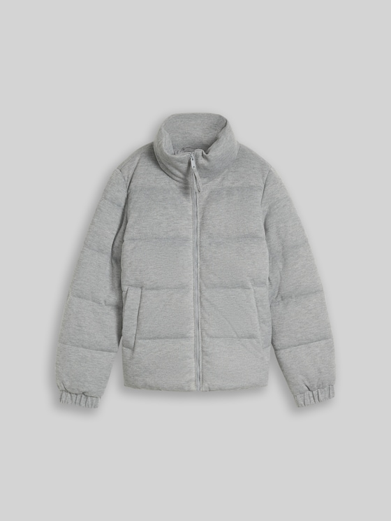 Cosy puffer jacket with stand-up collar - Light Soft Grey Melange