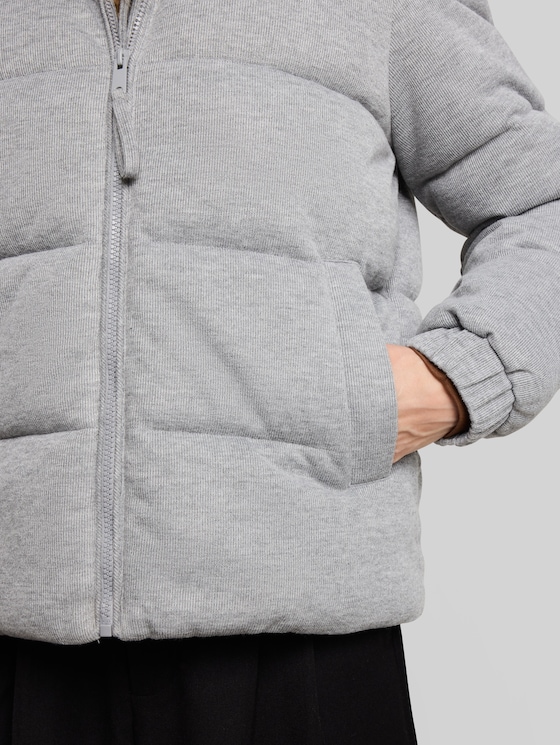 Cosy puffer jacket with stand-up collar - Light Soft Grey Melange