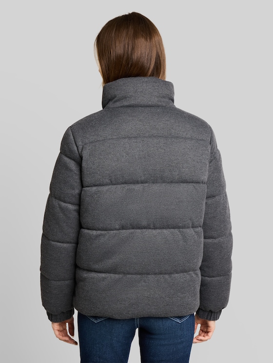 Cosy puffer jacket with stand-up collar - dark coal grey melange