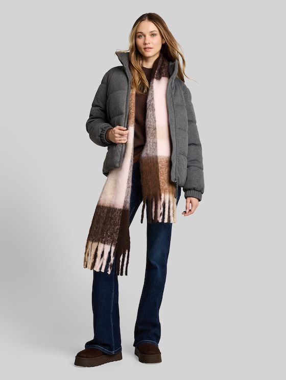 Cosy puffer jacket with stand-up collar - dark coal grey melange