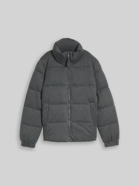 Cosy puffer jacket with stand-up collar - dark coal grey melange