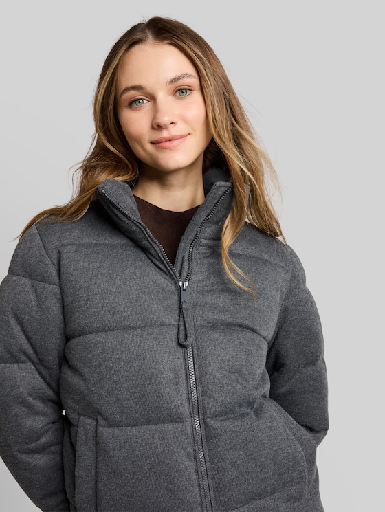 Cosy puffer jacket with stand-up collar - dark coal grey melange