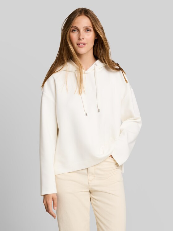 Loose-fit scuba hoodie with embroidery - off white
