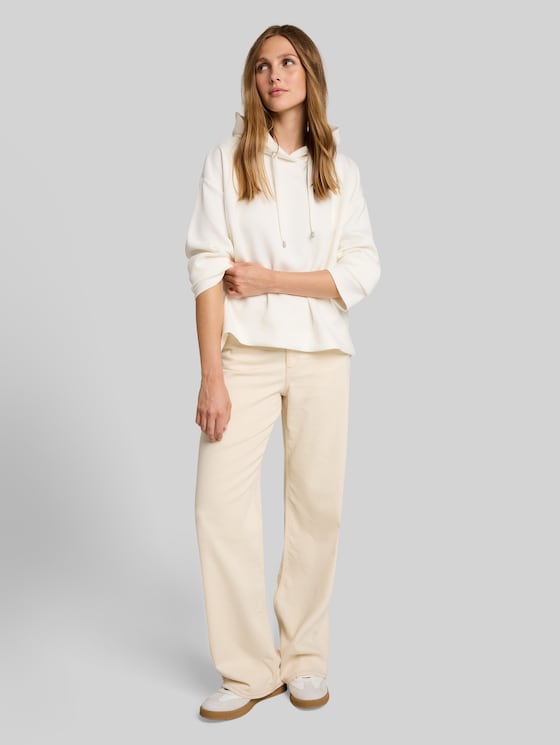 Loose-fit scuba hoodie with embroidery - off white