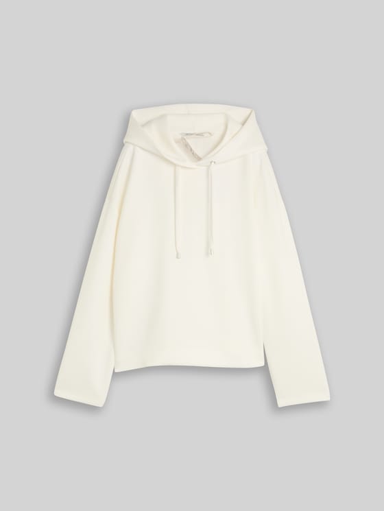 Loose-fit scuba hoodie with embroidery - off white