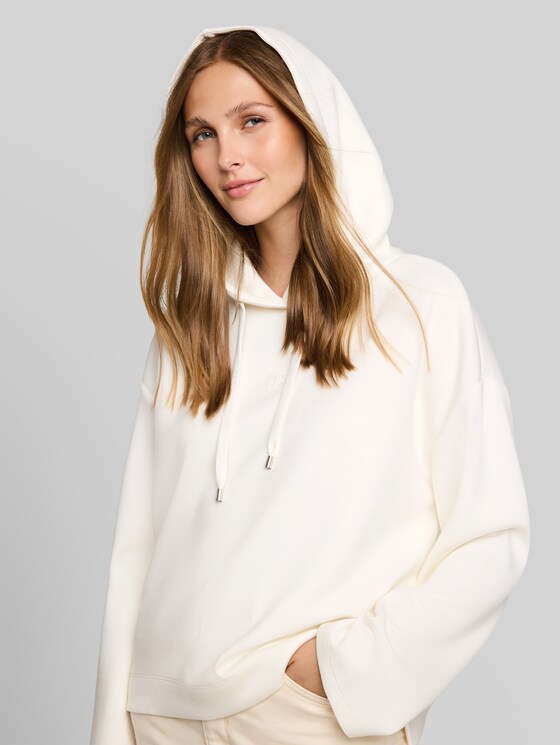Loose-fit scuba hoodie with embroidery - off white