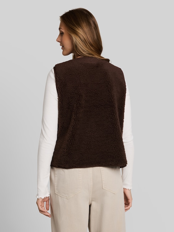 Teddy vest with press-stud fastening - cool dark brown