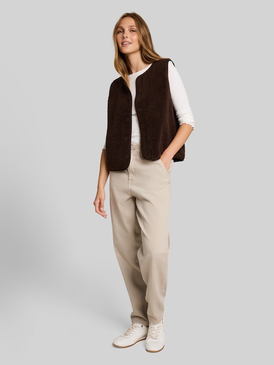 Teddy vest with press-stud fastening - cool dark brown