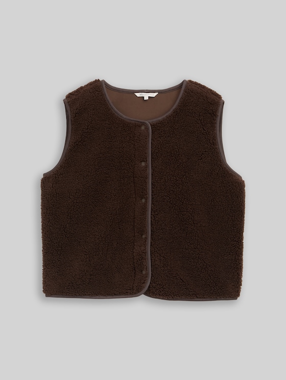 Teddy vest with press-stud fastening - cool dark brown