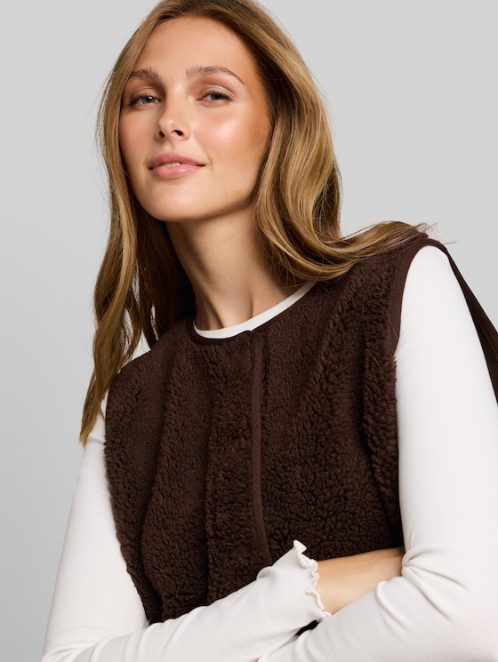 Teddy vest with press-stud fastening - cool dark brown