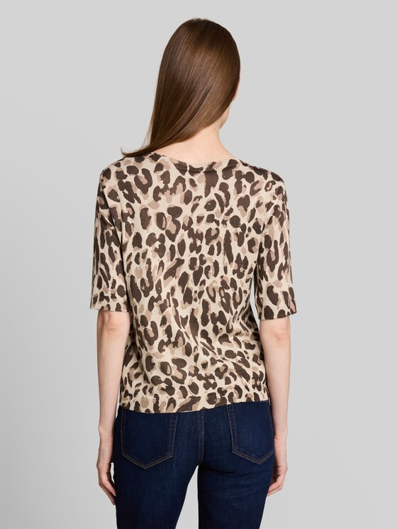 Knitted jumper with leopard print - gravel beige melange leo