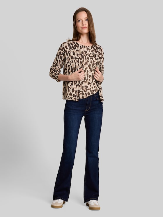 Knitted jumper with leopard print - gravel beige melange leo