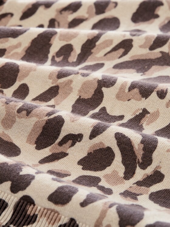 Knitted jumper with leopard print - gravel beige melange leo